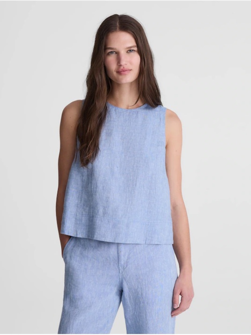 NWT Madewell 100% Linen Blue Crop Tank Top Coastal Minimalist Size S